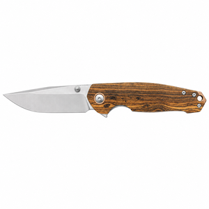 Couteaux pliants à grain de bois avec manche rayé brun doré, lame satinée à pointe tombante, bouton de pouce et trou pour cordon pour usage EDC - Product Image 1