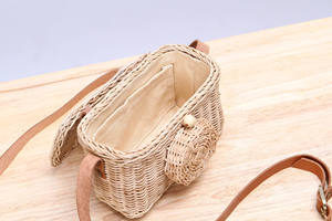 Outstanding Handwoven <b>Natural</b> Wicker <b>Camera</b> Bag Rattan Crossbody Purse Adjustable Leather Strap Kids Accessory Pretend Play Gift - Product Image 4