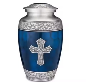 Urna Funeraria de Metal Azul con Grabado de Diseño Floral Plateado y Libélula, Urna Conmemorativa Ecológica y Duradera - Product Image 5