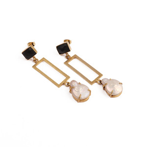 Black Onyx & Pearl Geometric Dangle <b>Earrings</b> Gold Plated Statement <b>Earrings</b> for Women Jewelry - Product Image 1