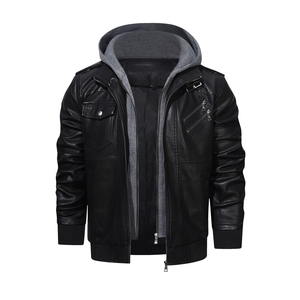 Men's <b>Leather</b> <b>Jacket</b> Canvas Casual Stand Collar Winter <b>Long</b> Sleeve High Quality Solid Color Eco-Friendly Waterproof Front Logo - Product Image 3