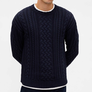 Pulls en tricot classiques pour hommes, col rond, manches longues, vêtements d'hiver décontractés, qualité supérieure, bleu marine foncé, prix de gros - Product Image 1
