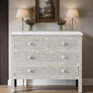 Cajón con Incrustaciones de Hueso de ILAHI, Diseño Moderno con Detalles de Ágata, Mueble Portátil para el Hogar - Product Image 6