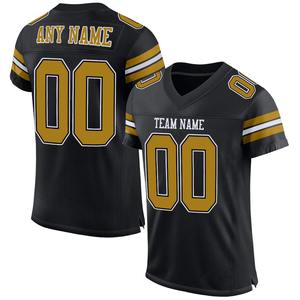 Camiseta de fútbol americano auténtica personalizada en negro, oro antiguo y malla blanca, transpirable, uniforme de entrenamiento para equipo de fútbol americano - Product Image 1