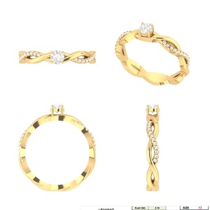 14K Yellow <b>Gold</b> Twisted Infinity Lab Grown CVD Diamond <b>Ring</b> F VVS VS Round Cut Center with Pave <b>Set</b> Side Stones Elegant <b>Ring</b> - Product Image 3