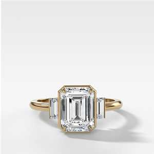 4 Carat Emerald Cut Lab Grown Diamond Three Stone Ring Bezel Set Baguette Trilogy Band Women Custom 14K 18K <b>Solid</b> Gold Wholesale - Product Image 1