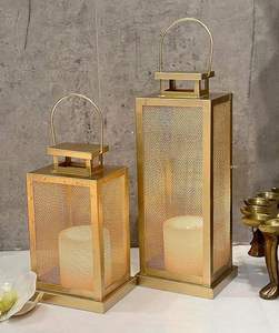 <b>Brass</b> Rectangular <b>Lantern</b> Set with Mesh Design for Home Decoration At Cheap Price - Product Image 5
