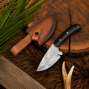 Couteau de Découpe à Lame Fixe en Acier Damas Fait Main avec Fourreau en Cuir, Manche Plein, pour Survie en Camping et Activités Extérieures, Vente en Gros OEM ODM - Product Image 6