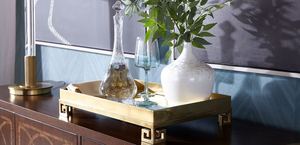 Wholesale Luxury <b>Rectangular</b> Gold <b>Mirror</b> Tray Bulk Hotel Serving Platter with Elegant Greek Key Design Feet Modern Home Decor - Product Image 6