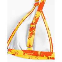 Set Bikini Wanita Hibiscus Kuning Neon Baju Renang Oranye Cerah Dua Potong Pakaian Mandi Seksi Berbantalan Pakaian Pantai Bermotif Bunga