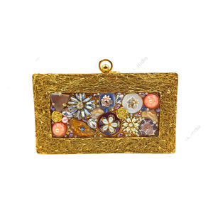 กระเป๋าคลัทช์งานฝีมือประดับแผงโลหะสีทอง พร้อมกรอบฝังลูกปัดคริสตัลหลากสีลายดอกไม้ ดีไซน์โดดเด่นสำหรับผู้หญิง - Product Image 1