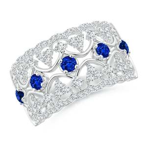 Bague en or massif 14 carats inspirée de l'Art Déco, saphir, filigrane large, faite à la main, bijoux fins personnalisés, pour mariage, fiançailles et occasions spéciales - Product Image 1