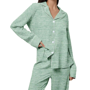 Ensemble de pyjama pour femmes, léger, respirant, à taille élastique, col rabattu, manches longues, confortable pour l'été, vente chaude - Product Image 4