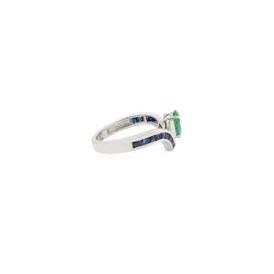 925 Sterling <b>Silver</b> 100% Natural Oval Shape <b>Emerald</b> & Princess Cut Blue Sapphire Gemstone <b>Ring</b> Fine Jewelry for Women - Product Image 5