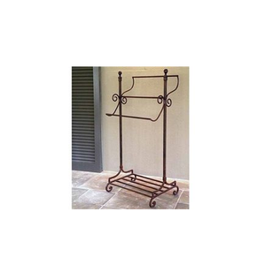 Porte-serviettes pliant en métal brun rustique, support autoportant, organisateur de salle de bain, structure compacte et durable, décoratif - Product Image 1