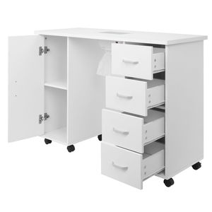 Table à ongles blanche avec porte simple en MDF et 4 tiroirs, dotée de verre et d'un ventilateur, modèle 64112382 - Product Image 6