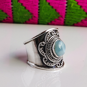 Dominican Larimar Gemstone <b>Silver</b> <b>Ring</b> <b>925</b> Sterling <b>Silver</b> Handmade Jewelry - Product Image 3