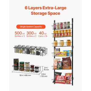Étagère à épices suspendue en acier robuste à 6 niveaux, organisateur de garde-manger mural réglable, rangement de garde-manger pour porte, solution de rangement de cuisine - Product Image 5