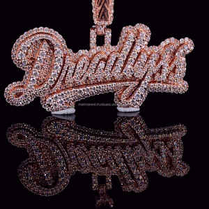 Bijoux Hip Hop Bling Moissanite Diamant Personnel Argent Massif Rose Plaqué Or Homme Fait Nom Personnalisé Logo Pendentif Glacé - Product Image 2