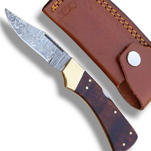 Couteaux pliants de Damas, couteaux de poche portables EDC avec étui en cuir pour la chasse, le camping, la randonnée, la survie, les activités de plein air - Product Image 5