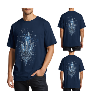 Camiseta Oversize de Algodón para Hombre con Gráfico de Galaxia y Pedrería Azul Marino - Precio Mayorista - Product Image 1
