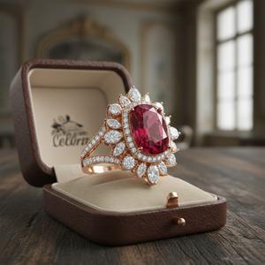 Anillo de compromiso europeo para mujer Mehrajudin Gems, rubí con corte cojín, plata 925 chapada en oro, engaste de púas cristianas, para fiesta de bodas - Product Image 1