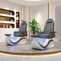 Fauteuil de pédicure de luxe personnalisé en cuir avec massage vibrant, pétrissage, siège inclinable, bain à remous et lampe LED