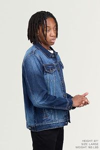 Men's Denim <b>Jacket</b> Classic Blue Washed Cotton <b>Casual</b> Turn-down Collar Regular Fit Single Breasted Button Closure - Product Image 4