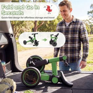 Tricycle pliable 5-en-1 vert pour tout-petits avec guidon réglable, siège ergonomique et pédales amovibles pour enfants - Product Image 6