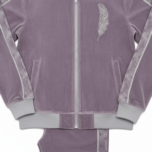 High Quality Men's <b>Velvet</b> Jogger Set Luxury <b>Tracksuit</b> Active Winter Jogging Printed Custom Embroidery Feather Design Side Pocket - Product Image 4