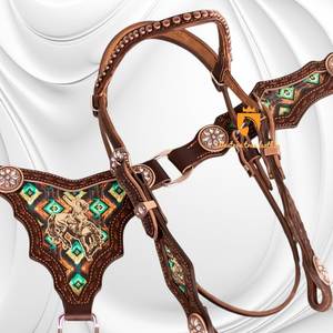2026 Más vendido Conjunto de cabezada y pechopetral para caballo, de cuero genuino de vaca, con logotipo personalizado, productos ecuestres occidentales - Product Image 2