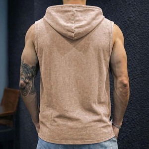 เสื้อฮู้ดแขนกุดผู้ชาย สีพื้น ผ้าฝ้ายเฟรนช์เทอร์รี่ สวมใส่สบายสำหรับฤดูร้อน มีกระเป๋า ทรงปกติ - Product Image 5