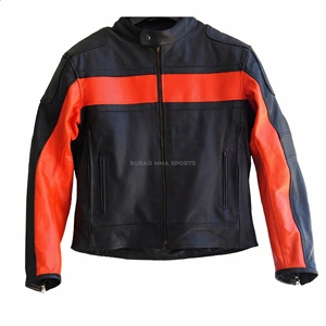 Veste de moto en cuir véritable pour homme avec fermeture éclair, style formel, motif uni, patch logo personnalisé - Product Image 2