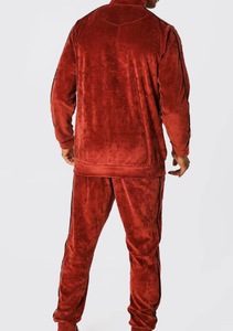 <b>Men's</b> Red <b>Velour</b> <b>Tracksuit</b> Sets Full Zip Hooded Jacket Side Pockets Casual Winter Solid Color Breathable Quick-Dry Lightweight - Product Image 2