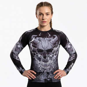 Men Long Sleeve Rash Guard Full Print <b>Skull</b> Design Quick Dry Polyester Compression Shirt for Adults - Product Image 4
