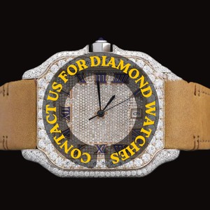 Reloj de Lujo con Diamantes Moissanite, Caja Cuadrada Personalizada, Esfera con Números Romanos, Correa de Cuero Amarillo, Estilo Clásico - Product Image 5