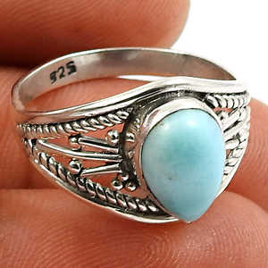 Bague vintage artisanale en argent sterling 925 pour homme et femme, pierre précieuse Larimar naturelle, style bohème, au prix le plus bas - Product Image 3
