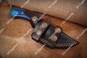 Cuchillo de Caza Profesional de Alta Calidad con Hoja Fija de Acero de Damasco, Mango de Cuerno de Carnero y Palisandro, Venta al por Mayor, Funda de Cuero EDC - Product Image 6