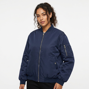 Chaqueta Bomber Azul Marino para Hombre, Color Sólido, Cierre de Cremallera, Estilo Casual, Material de Poliéster, Ropa de Otoño - Product Image 4
