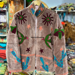 Chaqueta de algodón Suzani hecha a mano en India, chaqueta corta bordada a mano, abrigo unisex, chaqueta corta Suzani hecha a mano - Product Image 2