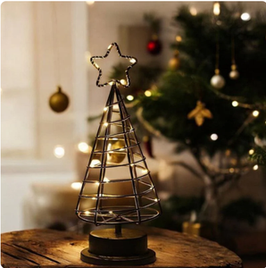 Black Metal Wire Christmas <b>Tree</b> Figurine with Star Top Lighted <b>Tabletop</b> Sculpture Modern Minimalist Holiday Decor - Product Image 2