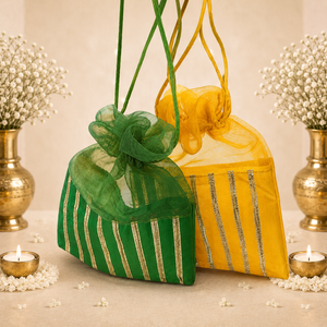 Rajasthani <b>Net</b> <b>Fabric</b> Patola Potli Bags Small Potli Bag for Women and Girls for Wedding Party, Hldi ,mehendi Favor Potli Bags - Product Image 6