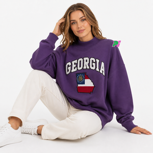Sweat-shirt à col montant Georgia pour femme, noir, avec broderie de la carte de l'État, coupe oversize, pour l'automne - Product Image 5