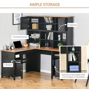 Scrivania angolare a L in MDF nera con ampio spazio di archiviazione e multiuso - Product Image 5