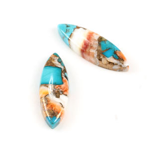 Pierres précieuses naturelles de haute qualité, forme marquise, 10x30mm, turquoise cuivrée, dos plat, lisses, pour la création de bijoux, boucles d'oreilles - Product Image 2