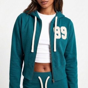 Conjunto Deportivo de Dos Piezas con Sudadera con Cierre para Mujer, Ligero, Ecológico, Transpirable, de Felpa de Algodón de 280g, Resistente al Viento, Estilo Urbano - Product Image 5