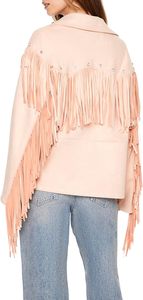 Premium Pink Women Fringe Lambskin Leather Jacket Fashion Genuine Leather Western Jacket Sample And Customization Available - Product Image 3
