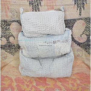 Custom Made Casual Handmade Quilted Tassel Zipper Kantha Pouch Set Artisan Cotton Travel Cosmetic Organizer Mixed Colors - Product Image 1