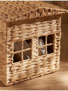 Mini panier de rangement en forme de maison, décoratif, pour chambre d'enfant, organiseur de crèche, petit panier tressé pour la décoration intérieure, en jacinthe d'eau, vente en gros - Product Image 6