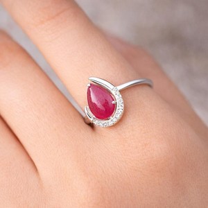 Bague en rubis naturel taille poire, plaqué argent 925, style victorien, bijou de déclaration pour anniversaire - Product Image 3